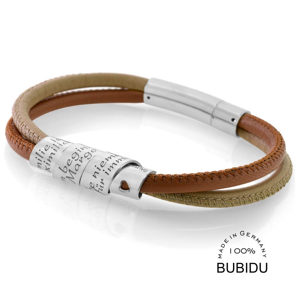 Lederarmband Damen mit Gravur personalisierter Schmuck 925 Silber Damenarmband Leder braun beige schlicht Armband Text Schrift Namensarmband | HANDMADE IN GERMANY
