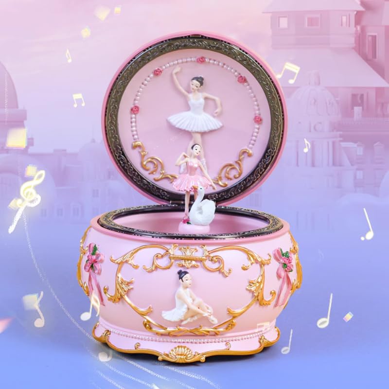 Caja de música clásica de carrusel con luces LED, texto personalizado y música, caja musical mecánica coleccionable tallada en resina parpadeante