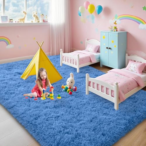 6x9 Rugs for Living Room, Blue Large Fluffy Area Rugs for Bedroom, Soft Carpet Shag Kids Room Rug, Non-Slip Fuzzy Rugs Indoor (Blue, 6ft x 9ft)