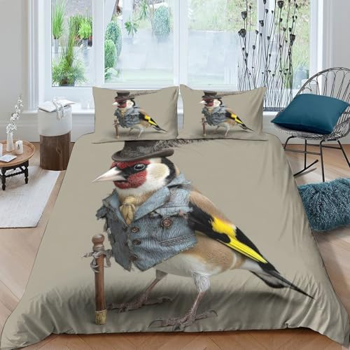 Parure de lit oiseau vintage microfibre résistante avec fermeture éclair