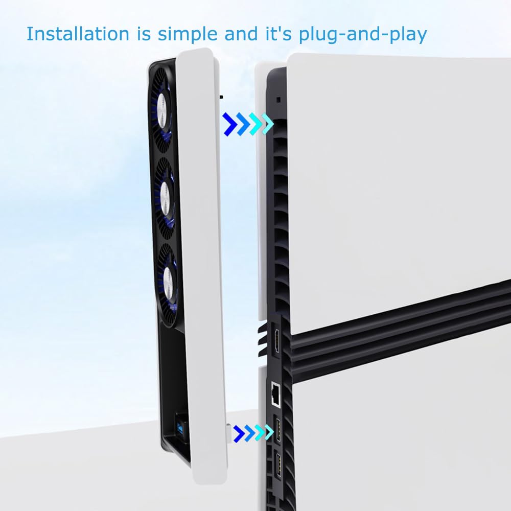Ventilateur de refroidissement pour PS5 PRO avec lumières LED - Ventilateur silencieux à double vitesse, système de refroidissement efficace, compatible avec Digital / Disc Edition - Moteur