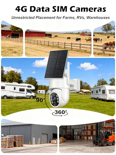 Image of Gianteye 4G LTE Cellular Solar Security Cameras Wireless Outdoor, No WiFi Solar & Battery Powered Outdoor Security Camera, 2K Color Night Vision, Human Detection, Built in TF /SIM Card