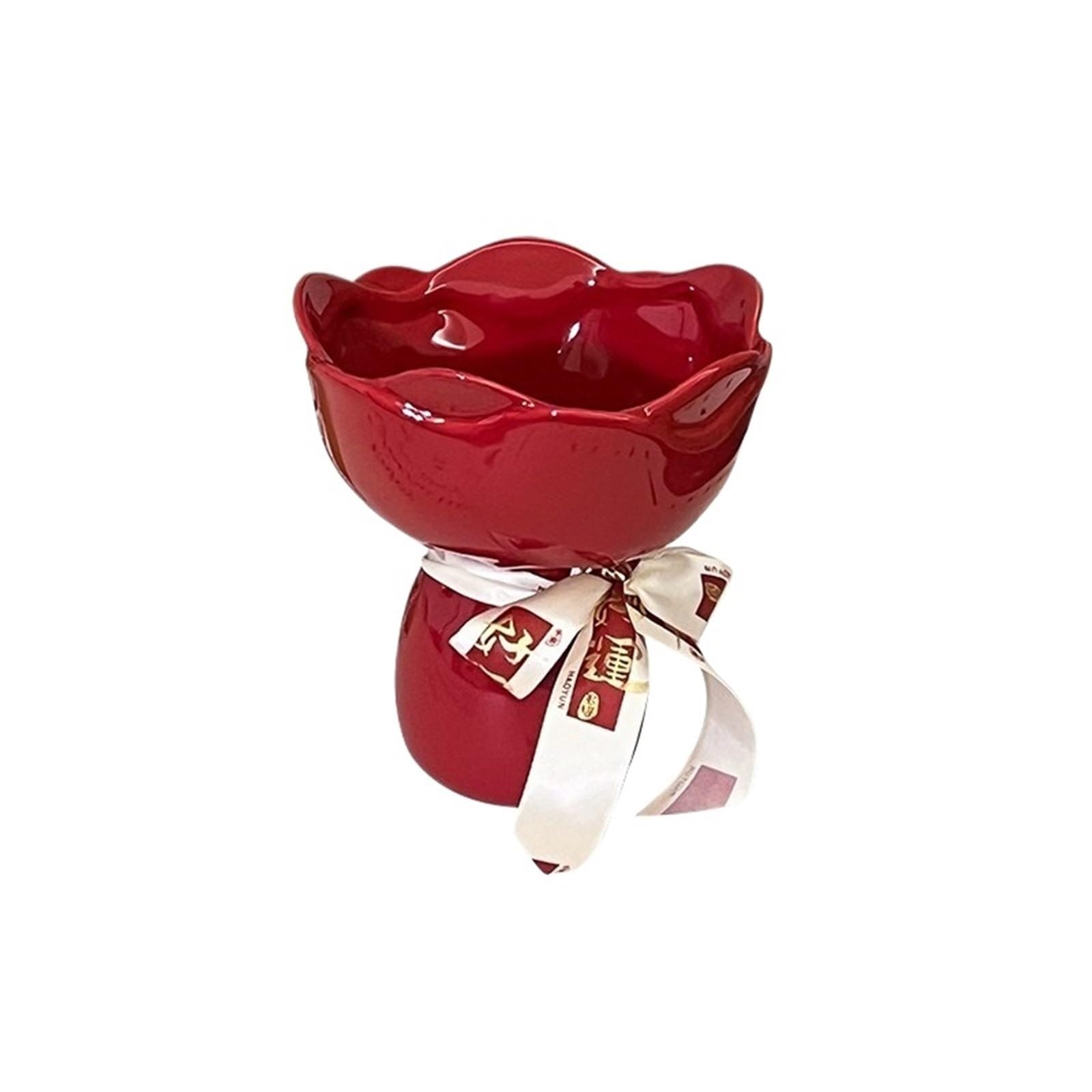 Geometric Vases Ceramic Vase Rose Flower Shaped Desk Decorati Flowers Bouquet For Home Girding Decorative Floral Vases Room Aesthetic Decor(Red)