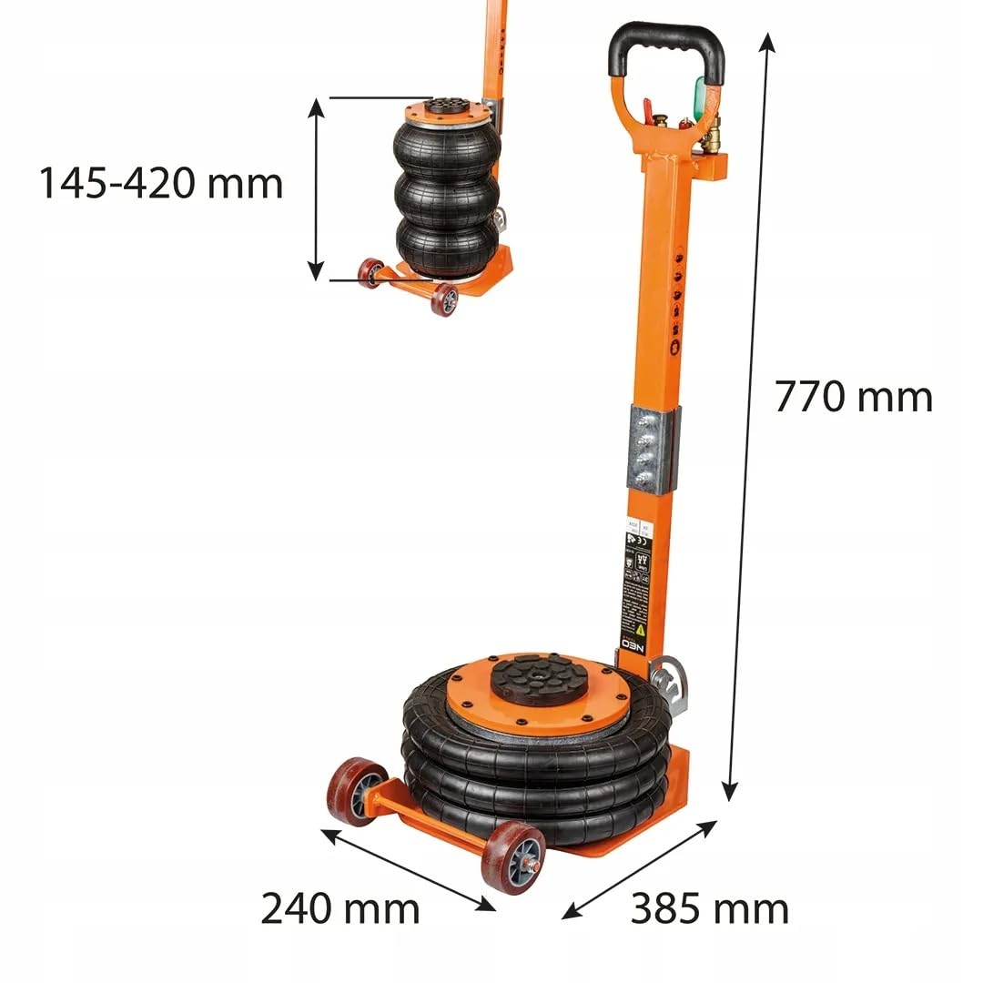NEO Podnośnik Pneumatyczny 3T 14,5-42cm Bałwanek Poduszka + Kobyłki 3T