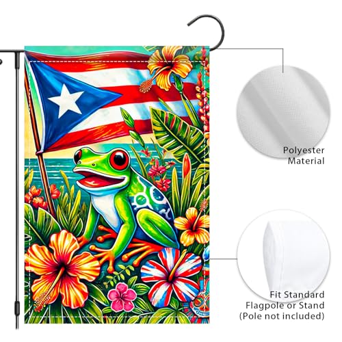 Image of Nuxovilar Puerto Rico Coqui Frog Flag 12x18 Double Sided Polyester | National Theme Flag Botanical Banner Coqui Frog Decor Puerto Rico Emblem Lawn Patio Yard (Coqui Frog)