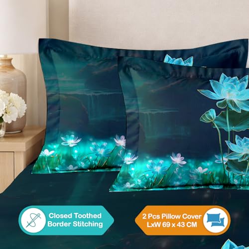Image of Cloth Fusion Glace Cotton Flat Bedsheet for Double Bed with 2 Pillow Covers (90x100 Inches, Petal Top)