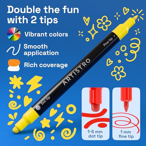 Image of ARTISTRO 5 Precision Dual-Tip Acrylic Paint Markers - Paint Pens Set with Dot & Fine Tips for Fabric, Rock, Glass, Wood, Coloring Books - Arts & Crafts Gift - Classroom Must Haves & School Supplies