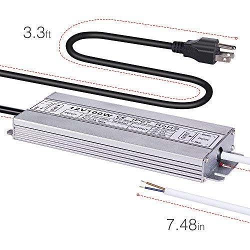 Miniatura 4 de Idealy Controlador LED de 12 V CC 8.33 AMP 100 W, fuente de alimentación LED impermeable IP67 Adaptador de transformador de bajo voltaje, salida de
