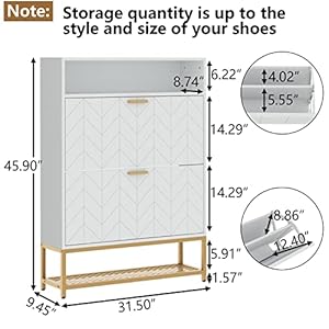 Loomie Shoe Cabinet Free Standing Tipping Bucket Shoe Rack Organizer with 2 Flip DrawersEntryway Narrow Shoe Storage with Storage Shelf Top CubbyModern Slim Hidden Shoe Cabinet with Doors White