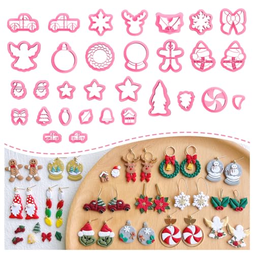 Keoker Christmas Clay Cutters 31 PCS Polymer Clay Cutters for Earrings Making Mini Shapes (All 2)