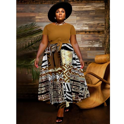 Image of BFFBABY Plus Size Dress A Line Dresses for Women Summer Long Dresses with Sleeve Casual Belted