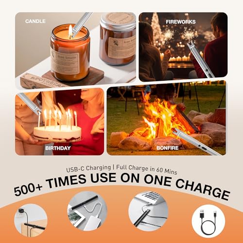 Encendedor de velas de plasma USB tipo C, largo, sin llama para barbacoa y camping 7