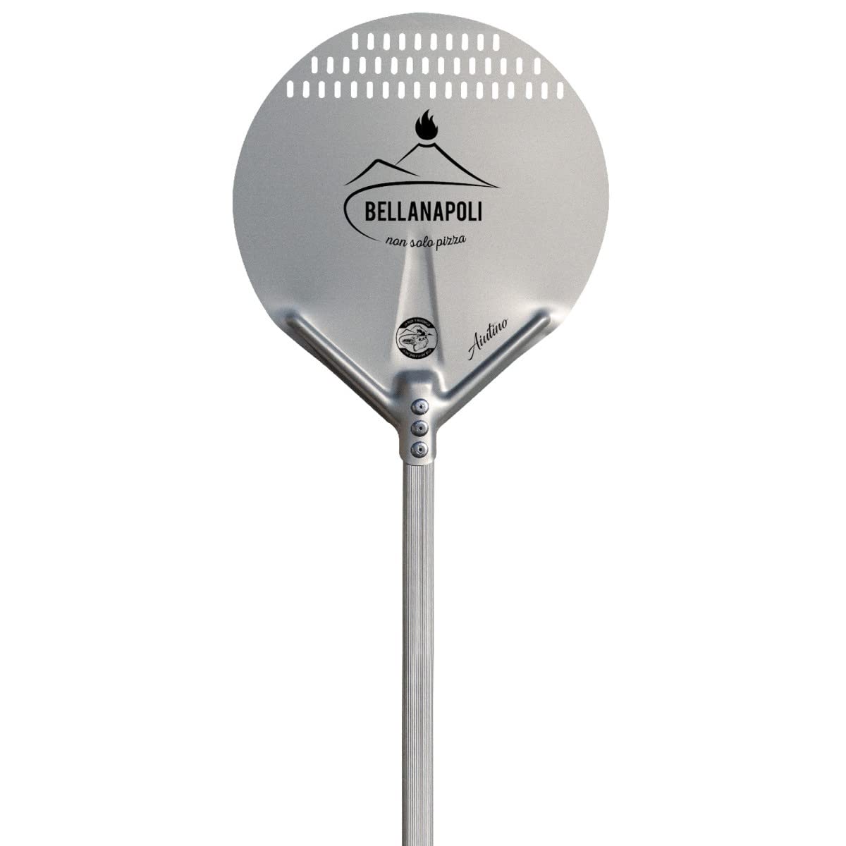 BellaNapoli - Pala per pizza rotonda in alluminio alimentare, diametro 36 cm, manico da 65 a 120 cm, qualità professionale