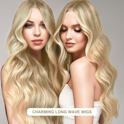 Lange Lockige Perücken Blond für Frauen, 28"/70cm Blond Lange Haare Täglich Mode Perücke, Damen Lange Gewellt Perücke Cosplay Kostüm Charmante Perücke für Tägliche Karneval Fasching (Blond) – Bild 6