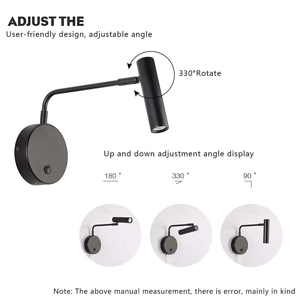 Generic Moderne Wandleuchte Wandleuchte mit Schalter, LED 3W Warmweiß Metall Schlafzimmer Nacht Leselampe, Wohnzimmer Korridor Wandhalterung,Schwarz