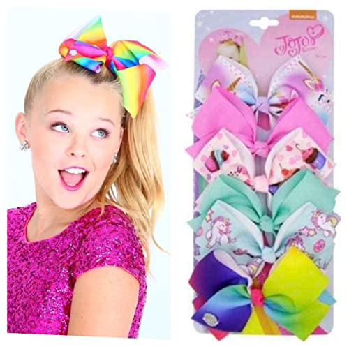 JOJO SIWA Hair Clips - 6 pieces/set rainbow printed knot ribbon bow for girls handmade boutique hair clip children hair accessories