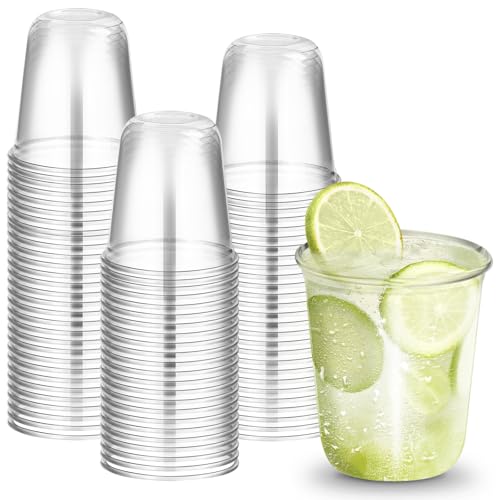 Xlong 50 PCs Clear Round Bottom Plastic Cups Disposable Stemless Wine Glasses Iced Coffee Cups for Cold Drinks Juice Boba Tea Smoothie Milkshake Baby Shower Cups for Parties Weddings(12 Oz)