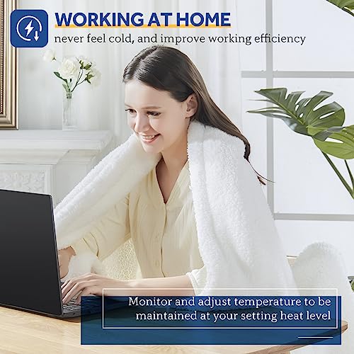 Sealy Electric Blanket Heated Throw 50"x60" Soft Double Sherpa Super Cozy with 6 Fast Heating Levels & 2-10 Hours Auto-Off, Over-Heat Protection, Machine Washable, Ivory