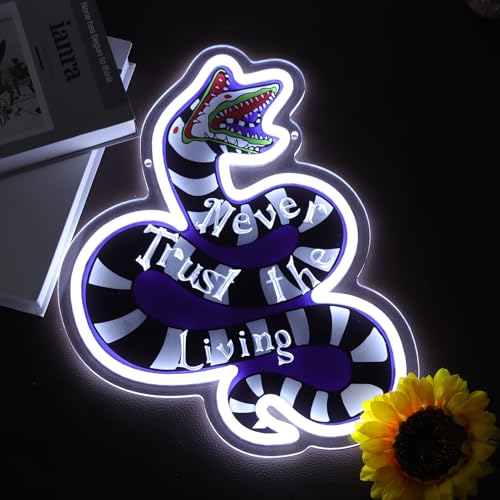 Image of KODGGHK Snake Monster Sandworm Horror Neon Sign for Wall Decor, Dimmable Never Trust The Living Neon Lights for Game Room, Bedroom, Man Cave, Halloween Decor, LED Light up Signs Bar Club Party Gift for Boys Girls