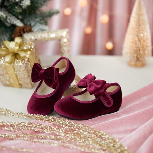 Image of PHIRAMIN Toddler Flower Girl Glitter Dress Shoes Little Girl Ballet Flats Bow Wedding Party