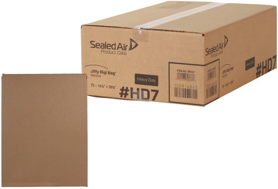 Jiffy Rigi Bag Shipping Rigid Mailers, Case of 75, Recycled Bend Free Puncture Proof Fiberboard Mailing Envelope, #7-14.25" x 20", Kraft
