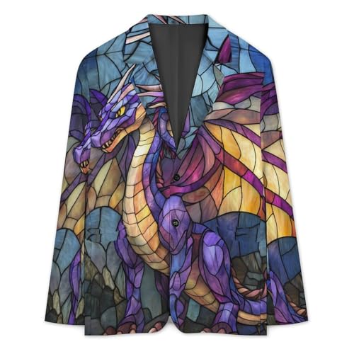 Dragon Stained Glass Classic Suits Blazer for Men Business Tuxedo Jacket Sport Coat Two Buttons3
