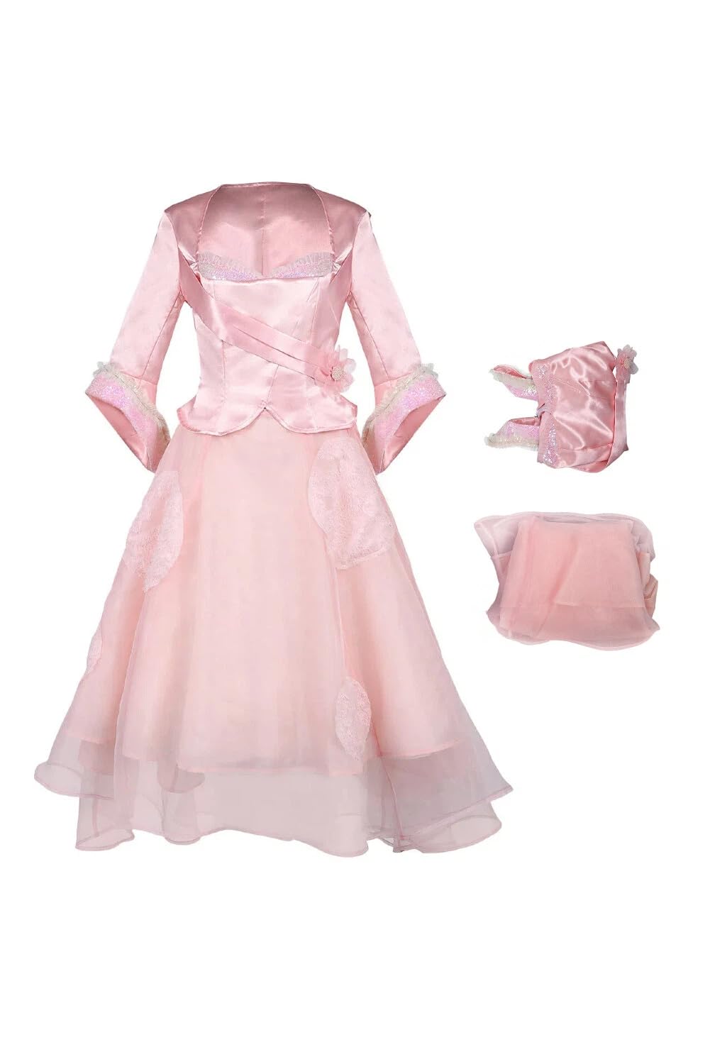 cultofmoon Witch Glinda Cosplay Dress Pink Satin Top Tulle Skirt Set A-Line Swing Sequined Princess Dress Good Witch Cosplay Costume Halloween Carnival
