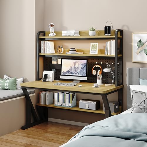 NOBBAT パソコンデスク 机 pcデスク 作業机 収納付きデスク 4段 勉強机 学習机 コンパクト 天板の厚さ3cm DIY収納用の有孔ボード付き 耐荷重300kg 複数の色が利用可能 省スペース 在宅勤務 頑丈で組立簡単 おしゃれ 勉強机(オリジナル