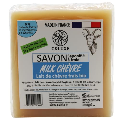 Savon Masque Lait de Chèvre Bio & Argent Colloïdal – Saponifié à Froid, Anti-Acné, Eczéma, Psoriasis, Peaux Sensibles, Hydratant & Apaisant – Soin...