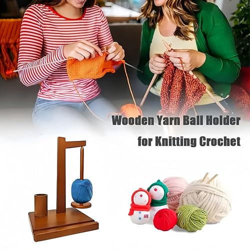 Image of CREHNIL Wooden Yarn Holder Phone Stand Spindle Knitting Dispenser for Crocheting