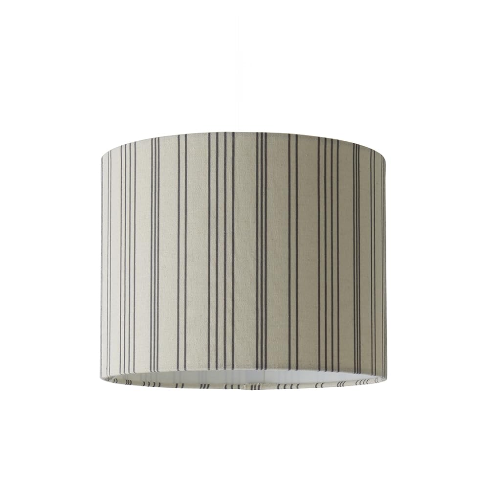 ValueLights Hallie Natural Linen Stripe Detail Drum Ceiling Pendant Lamp Shade with LED Bulb | Size: Small