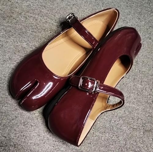 ZQW Tabi Shoes Mary Jane Ballet Flats for Women Split-Toe Patent Leather Adjustable Buckle Strap Retro Minimalist Lightweight Dressy Casual Party Wear4