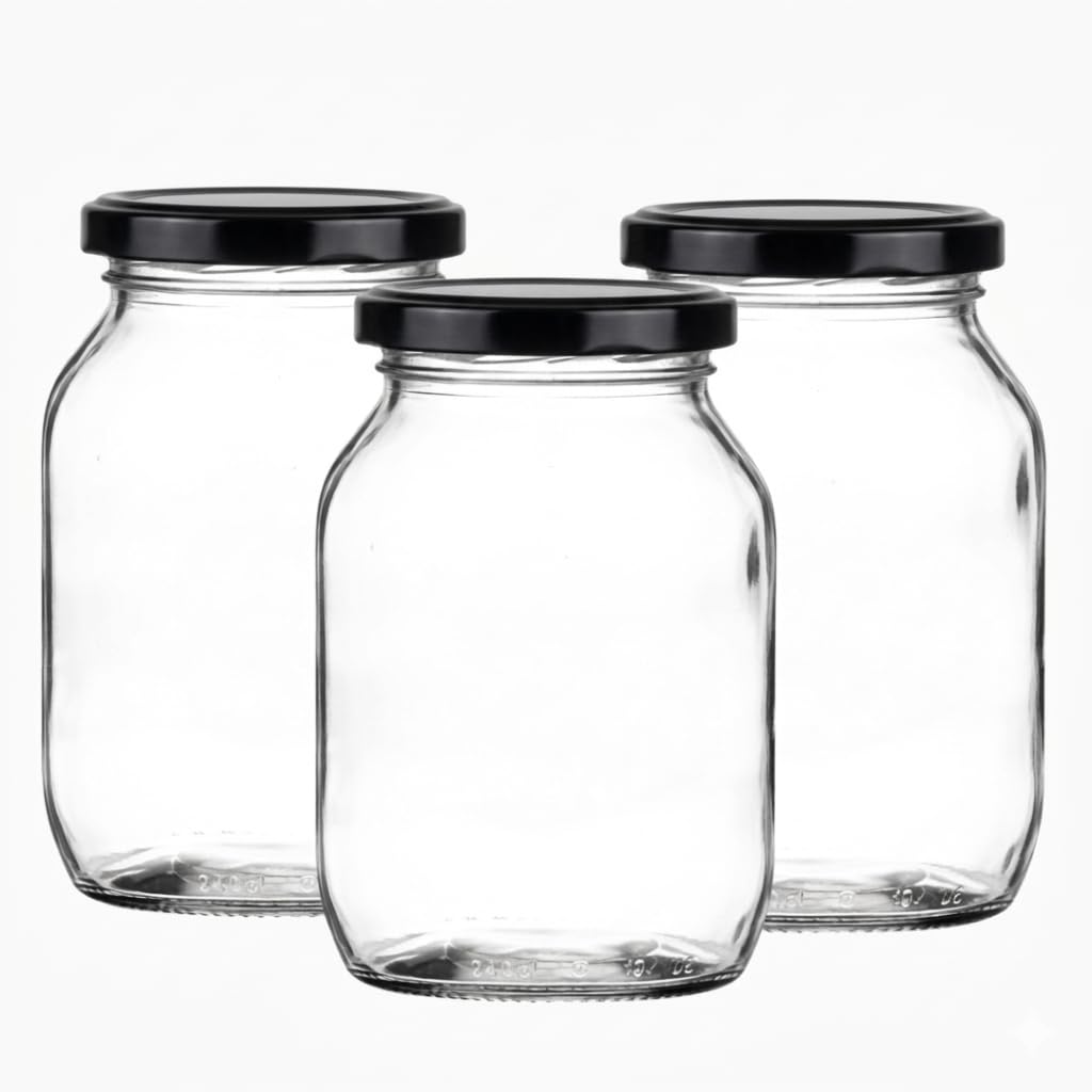 Half Gallon Glass Pickle & Fermenting Jar (2.27L) | Packs of 3-100 with Gold, Black or Silver Twist-Off Lids | Large Airtight Preserve Jars | J&B (36, black)