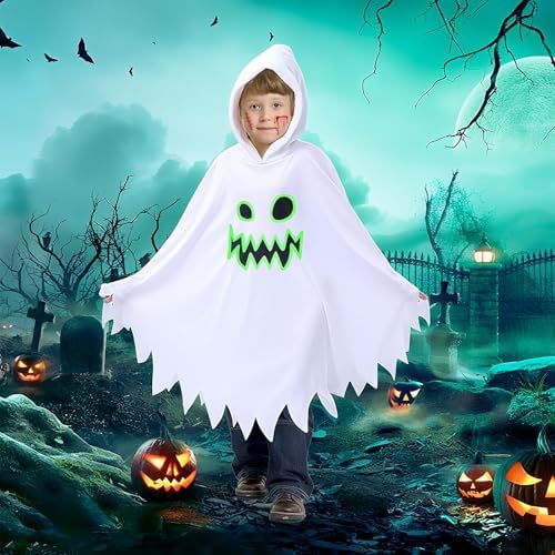 Costume Fantasma Per Bambino Con Mantello Luminescente E Cestino Zucca – Vestito Halloween Bambina/Ragazzo
