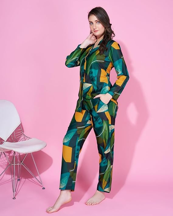 Image of STORIES OF BANNO'S SWAGGER Premium Poly Muslin Floral Co-Ord Set for Women | Soft Pajama Set | Elegant Printed Nightwear Lounge Outfit | Trendy Casual Wear Co-Ord Set