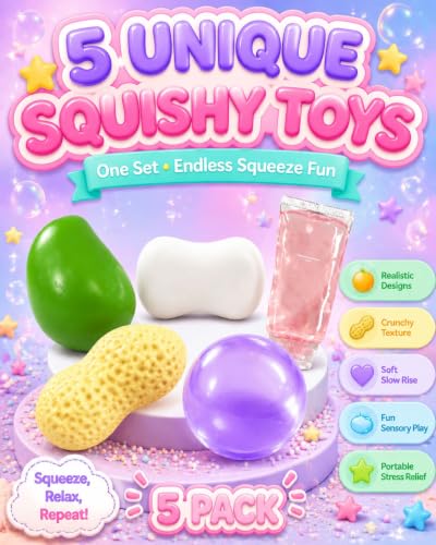 5 Pack Squishy Toys, Coconut Oil Toothpaste Crunchy Peanut Mango Soap Squishy Jumbo Slow Rising Stress Relief Toy Squishies Squeezable Toy Ball Squeeze Fidget Portable Calming Gift - Image 2