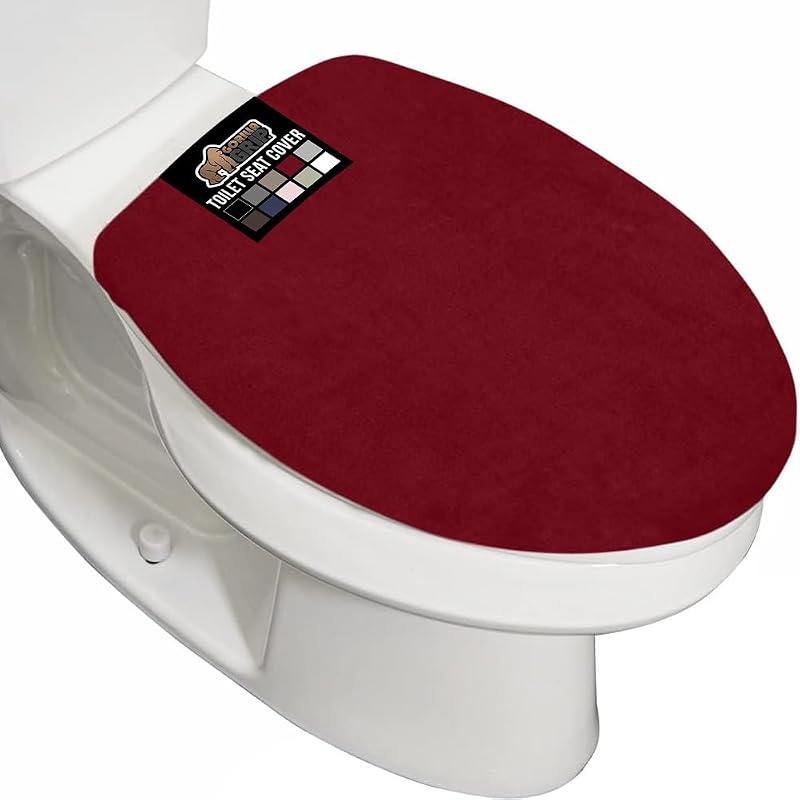 GORILLA GRIP Funda para asiento de tapa de inodoro de baño de espuma viscoelástica gruesa, parte superior de terciopelo suave, lavable a máquina, fundas acolchadas de felpa que se adaptan a la mayoría de tamaños de tapas, accesorios decorativos para cuarto de baño, 19,5 x 18,5, color burdeos