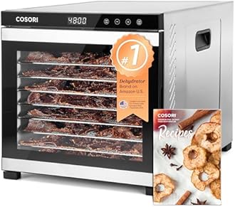 COSORI Food Dehydrator for Jerky, 10 Trays, 16.2ft² Drying Space, 165°F Temperature Control, 48H Timer, 1000W Dehydrator Machine, Stainless Steel, for Herbs, Fruit, Meat, and Yogurt, Silver
