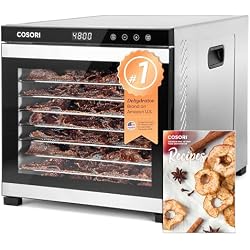 COSORI Food Dehydrator for Jerky, 10 Trays, 16.2ft² Drying Space, 165°F Temperature Control, 48H Timer, 1000W Dehydrator Machine, Stainless Steel, for Herbs, Fruit, Meat, and Yogurt, Silver