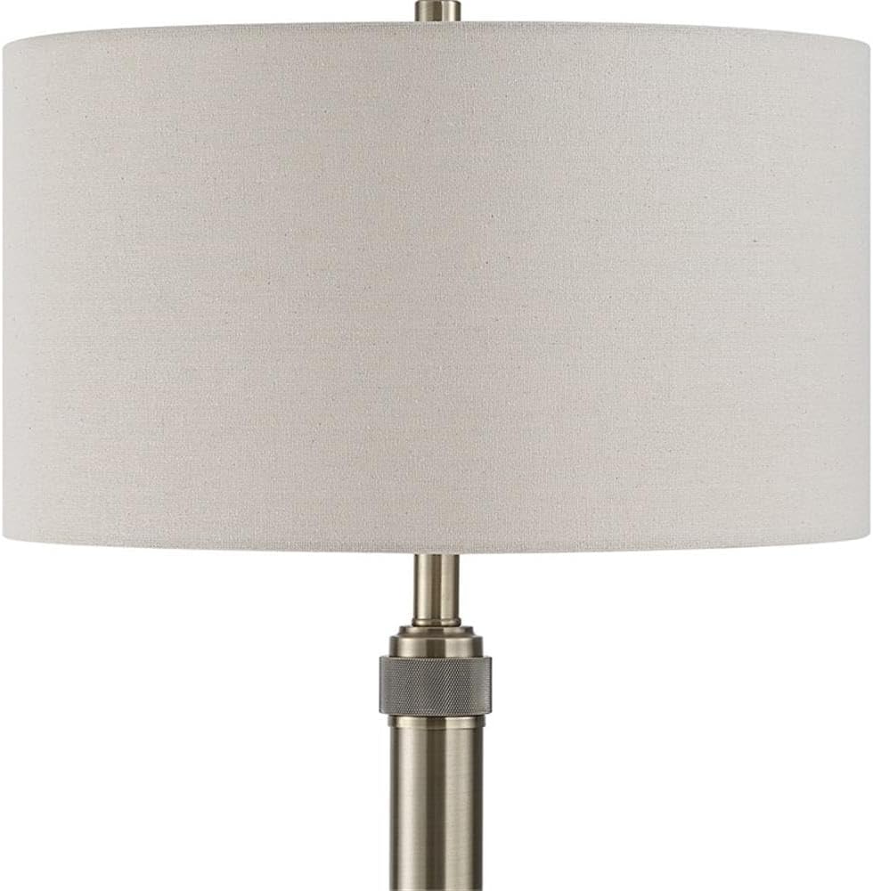 Bowery Hill 64"H x 17"W x 17"D Metal Table Lamp, Antique Brass Finish, Off White Linen Shade, Sleek Design with Diamond Knurl Details, E26 Standard Bulb, Elegant Lighting for Living Room or Bedroom