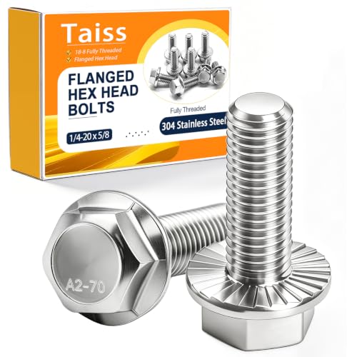 Image of Taiss 25PCS 1 /4-20 x 5 /8 Flanged Hex Head Bolts 304 Stainless Steel,Flange Hexagon Screws Fully Threaded 1 /4 Stainless Steel Bolts,1 /4 Bolt