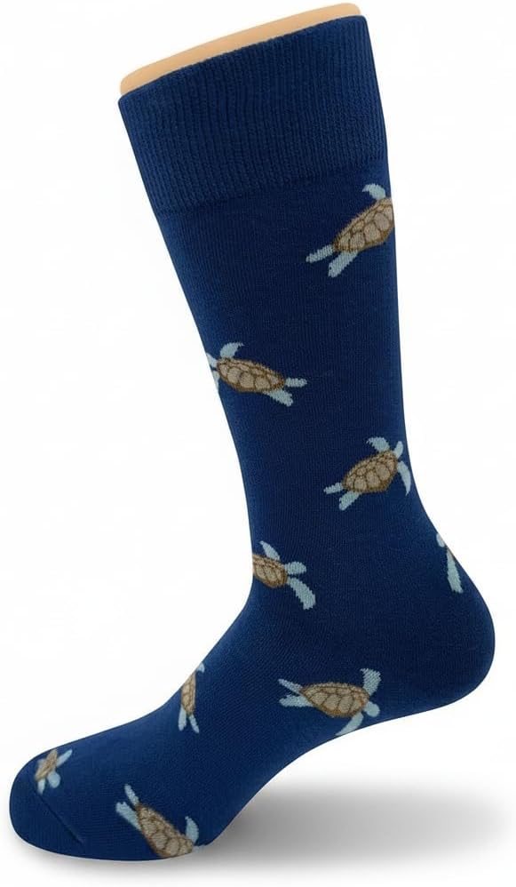 Cool Sea Turtle Dress Socks Funny Novelty Crazy Fun Design Men Size 8-12 Cotton Casual Crew Colorful Funky Fancy Socks Gift for Men