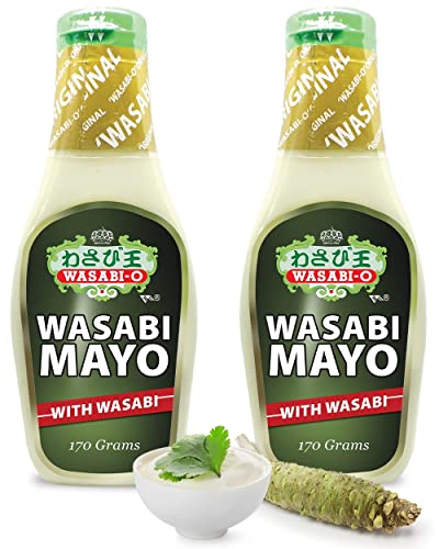 Wasabi Mayo di Wasabi-O, maionese piccante giapponese, liscia e piccante, senza grassi, perfetta per sushi, hamburger, immersione, 1 maionese da spremere, 170 g (170 g (Confezione da 2))