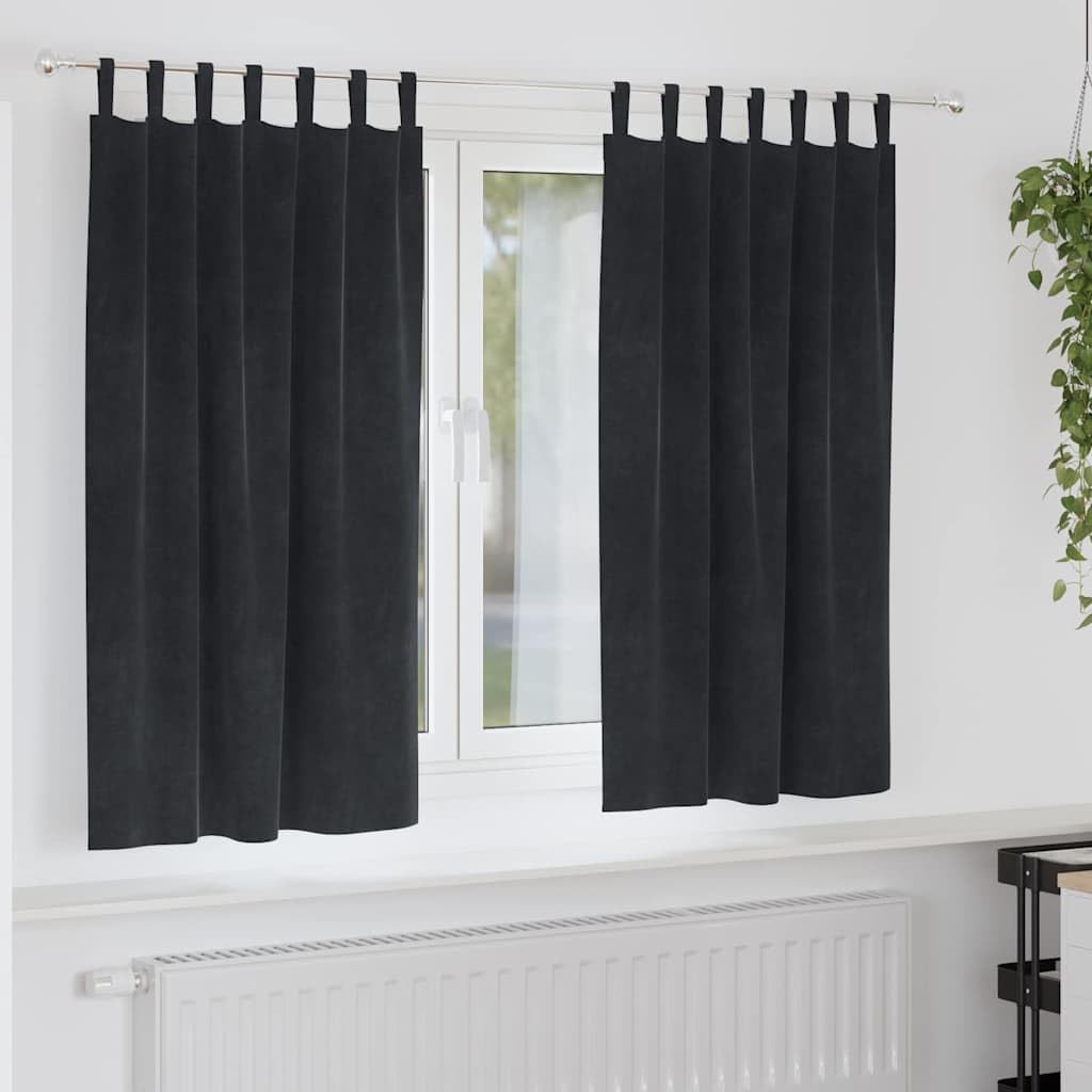 Verdunkelungsvorhänge 2 Stück Schwarz Samt 140 x 175 cm mit Stoffschlaufen für Wohnzimmer Schlafzimmer Kinderzimmer, Blickdicht, Kälteschutz, Lichtblockierend
