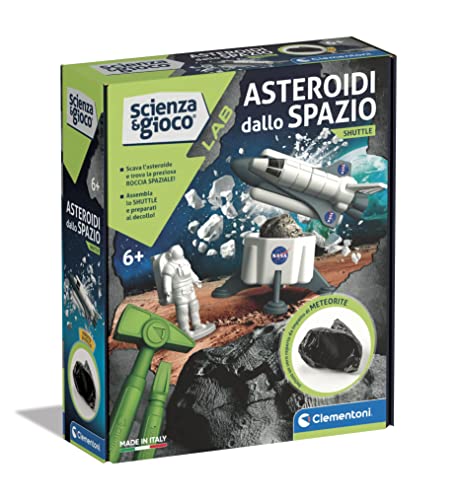 CONTENUTO: Il gioco contiene un mattone in gesso, martello e scalpello per scavare e riportare alla luce uno shuttle, un lander, un astronauta e un frammento di roccia meteoritica!
