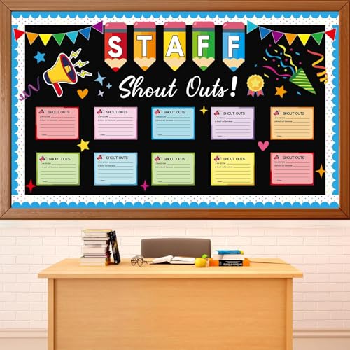 Staff Shout Out Bulletin Board Decoration Fun Shout Cutouts Appreciation Recognition Colorful Pencils Wall Decals Theme Party Supplies for Back to School Classroom Chalkboard Window Decoration Favor