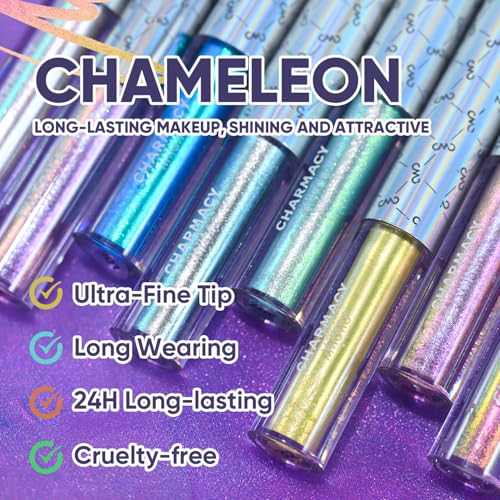 Image of CHARMACY Chameleon Liquid Eyeliner, Liquid Glitter Eyeliner, Highly Pigmented, Metallic MultiColor Shifting waterproof Eyeliner, Ultra-Fine Tip, Longwearing, Smudge-proof (#306)