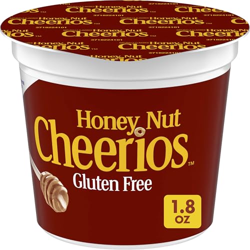 Image of Cheerios Honey Nut Breakfast Cereal Cup, Gluten Free, Single Serve, 1.8 oz | Real Honey & Natural Almond Flavor, Can Help Lower Cholesterol, Excellent Source of Vitamin D, 22g Whole Grain per Serving
