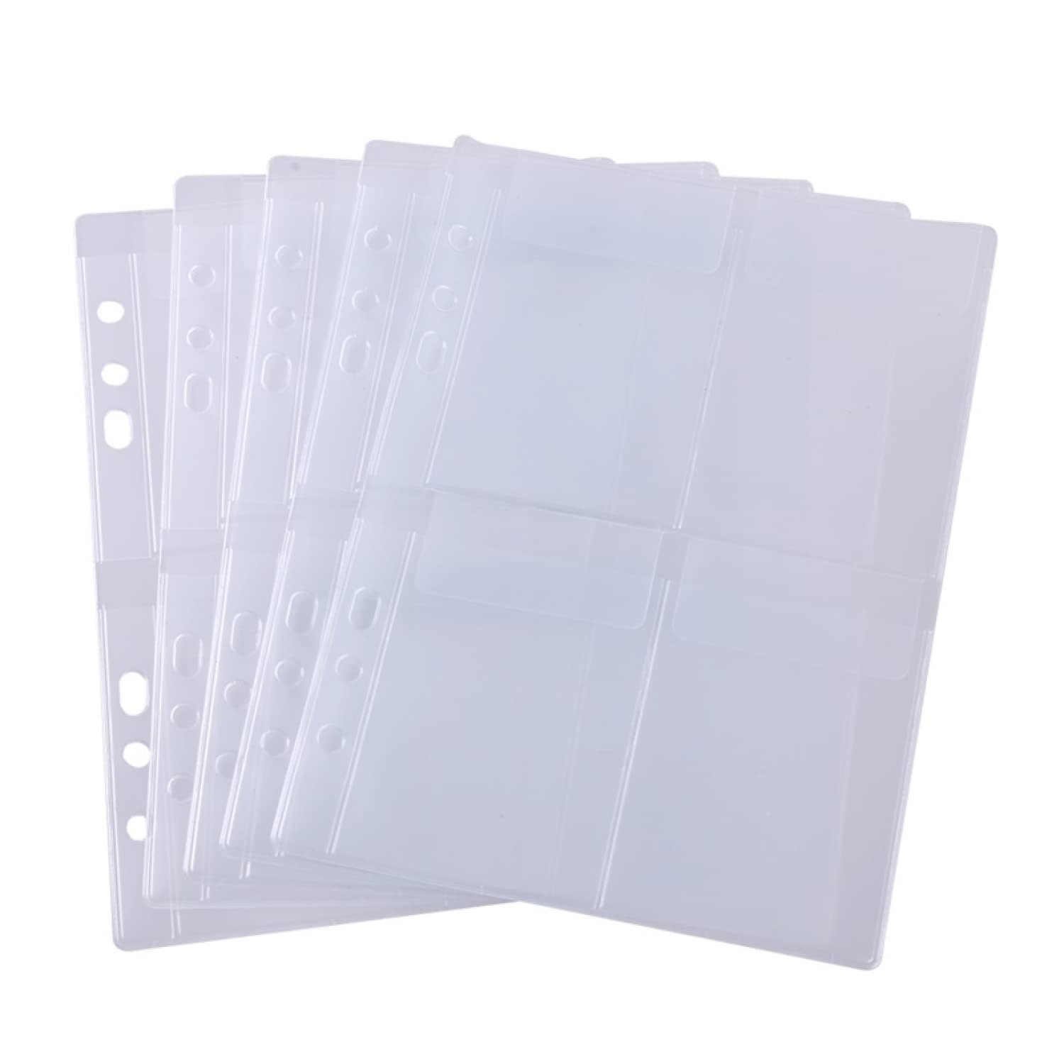 OTCRAFT 10 Pack A5 Size Plastic Binder Pockets,6 Holes Waterproof PVC Folders Loose Leaf Bag for Photo,Document, Stamp & Die Storage Bills Organizer (TransparentFour Grid — image 1