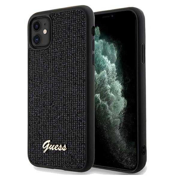 CG MOBILE Guess GUHCN61PMSDGSK Coque pour iPhone 11 / XR 6,1" Noir Coque rigide Disco Metal Script